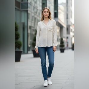 The Limited Cream Blouse with Black Heart Pattern